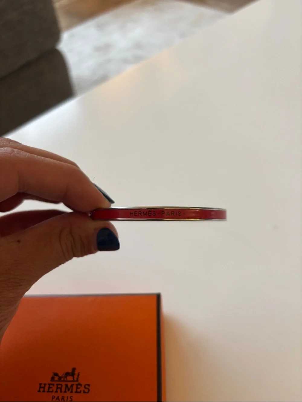Hermès Uni Red Enamel Double Bangle Bracelet